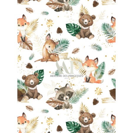 Tissu coton bébé “Les Bébés de la Forêt” – ours, renard, faon aquarelle - Certifié Oeko-Tex®