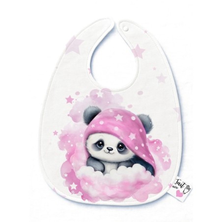 Panneau Bavoir Panda dans les nuages roses – pour Bavoir Bébé 3 à 12 mois – Tissu coton Oeko-Tex® a réaliser soi-même