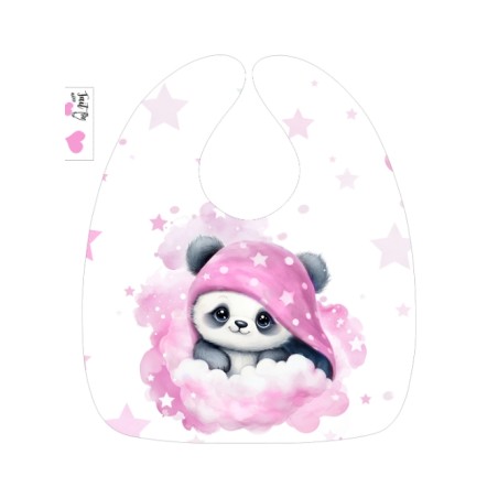 Panneau Bavoir Panda dans les nuages roses – pour Bavoir Bébé 3 à 12 mois – Tissu coton Oeko-Tex® a réaliser soi-même