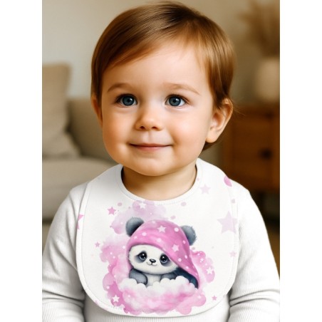 Panneau Bavoir Panda dans les nuages roses – pour Bavoir Bébé 3 à 12 mois – Tissu coton Oeko-Tex® a réaliser soi-même