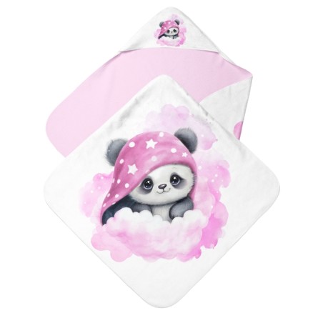 Coupon cape de bain Panda dans les Nuages Rose + 8 lingettes lavables – Oeko-Tex – kit couture facile, cadeau naissance