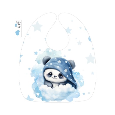 Panneau Bavoir Panda dans les nuages Bleu – pour Bavoir Bébé 3 à 12 mois – Tissu coton Oeko-Tex® a réaliser soi-même