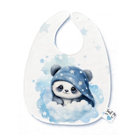 Panneau Bavoir Panda dans les nuages Bleu – pour Bavoir Bébé 3 à 12 mois – Tissu coton Oeko-Tex® a réaliser soi-même