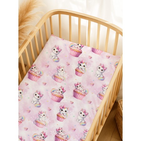 Tissu coton “Chat Cupcake” – chaton, kawaii, gourmands - Certifié Oeko-Tex®
