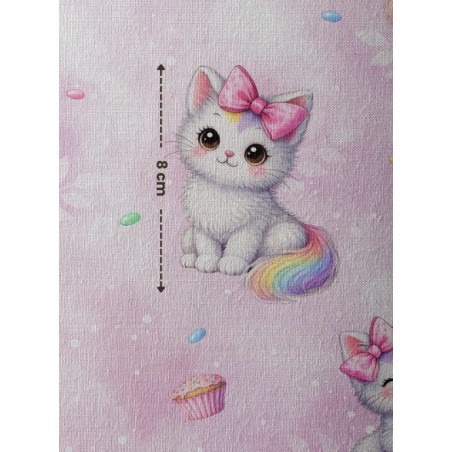 Tissu coton “Chat Cupcake” – chaton, kawaii, gourmands - Certifié Oeko-Tex®