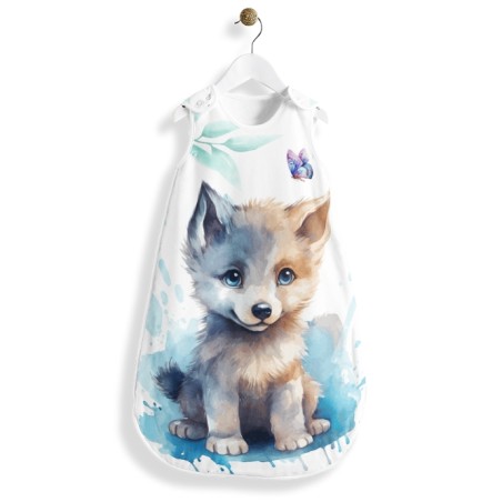 Coupon gigoteuse Louveteau Bleu – tissu coton Oeko-Tex – kit couture facile, cadeau naissance, couture DIY