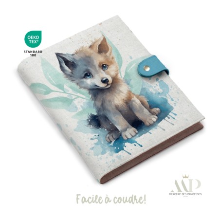 Panneau de couture Protège Carnet de Santé - Motif Louveteau Bleu -  DIY - Tissu Patron pour création naissance