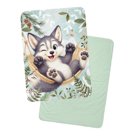 Coupon couverture Husky dans son Hamac – Oeko-Tex – 75x100, 100x150 ou 150x200 cm – couture facile, cadeau naissance