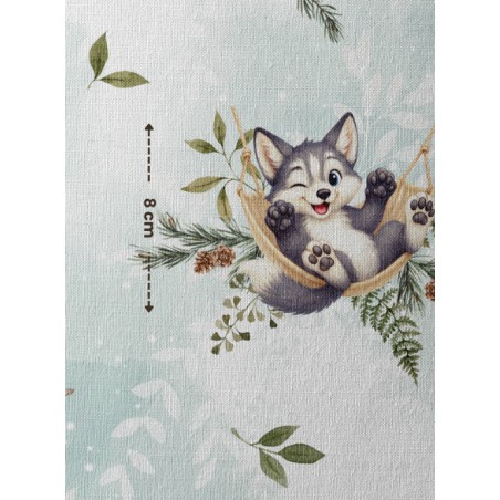 Tissu coton bébé “Husky Hamac” – chien gris aquarelle - Certifié Oeko-Tex®