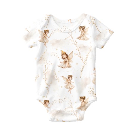 Tissu coton bébé “Poussière De Fée” – Motif fée beige aquarelle - Certifié Oeko-Tex®