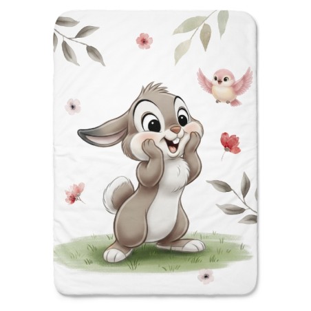 Coupon couverture Lapin et oiseau rose – Oeko-Tex – 75x100, 100x150 ou 150x200 cm – couture facile, cadeau naissance