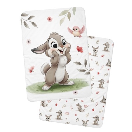 Coupon couverture Lapin et oiseau rose – Oeko-Tex – 75x100, 100x150 ou 150x200 cm – couture facile, cadeau naissance