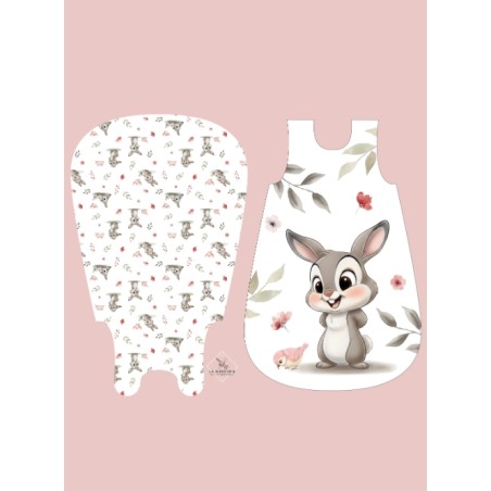 Coupon gigoteuse Lapin et oiseau – tissu coton Oeko-Tex – kit couture facile, cadeau naissance, couture DIY