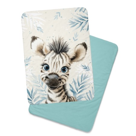 Coupon couverture Zèbre fond bleu – Oeko-Tex – 75x100, 100x150 ou 150x200 cm – couture facile, cadeau naissance