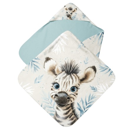 Coupon cape de bain Zèbre et feuilles bleues + 8 lingettes lavables – Oeko-Tex – kit couture facile, cadeau naissance