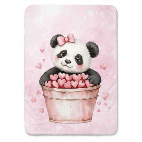 Coupon couverture Panda & Coeurs – Oeko-Tex – 75x100, 100x150 ou 150x200 cm – couture facile, cadeau naissance