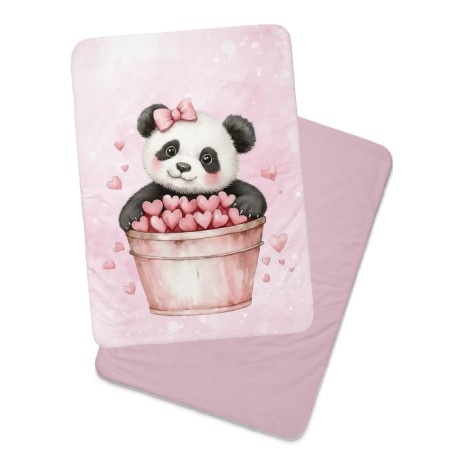 Coupon couverture Panda & Coeurs – Oeko-Tex – 75x100, 100x150 ou 150x200 cm – couture facile, cadeau naissance