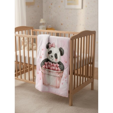 Coupon couverture Panda & Coeurs – Oeko-Tex – 75x100, 100x150 ou 150x200 cm – couture facile, cadeau naissance