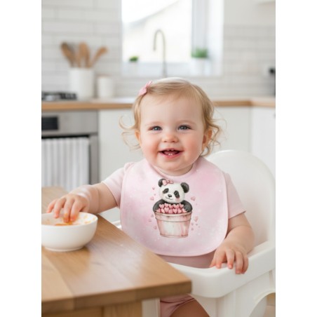 Panneau Bavoir Panda & Coeurs – pour Bavoir Bébé 3 à 12 mois – Tissu coton Oeko-Tex® a réaliser soi-même