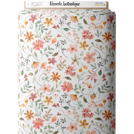 Tissu coton bébé “Rêverie Botanique” – Motif fleurs aquarelle - Certifié Oeko-Tex®