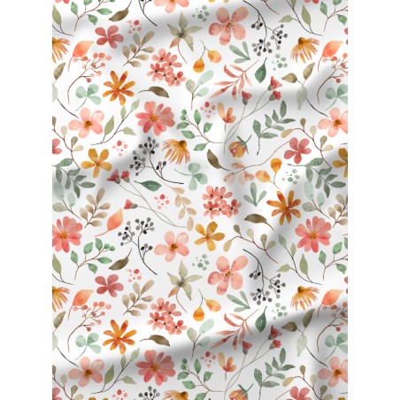 Tissu coton bébé “Rêverie Botanique” – Motif fleurs aquarelle - Certifié Oeko-Tex®