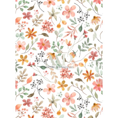 Tissu coton bébé “Rêverie Botanique” – Motif fleurs aquarelle - Certifié Oeko-Tex®