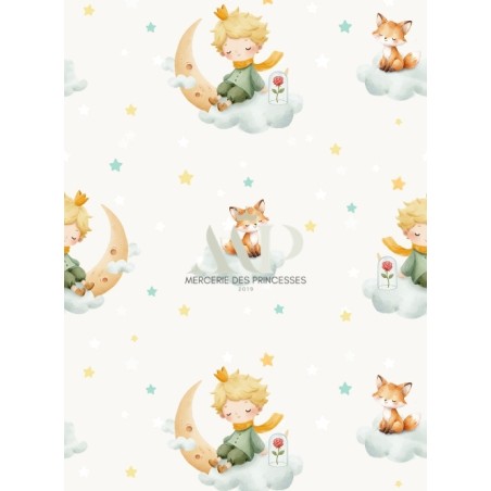 Tissu coton bébé “Petit Prince” – Motif poetique aquarelle - Certifié Oeko-Tex®
