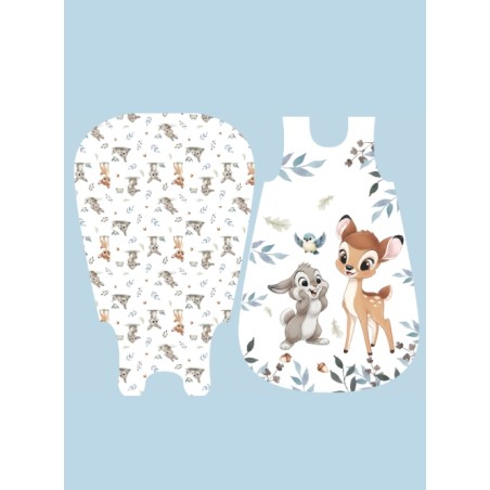 Coupon gigoteuse Lapin et Biche bleu – tissu coton Oeko-Tex – kit couture facile, cadeau naissance, couture DIY