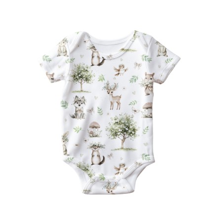 Tissu coton “Spring Forest” – animaux de la forêt, fleurs et arbre printanier aquarelle – Certifié Oeko-Tex®