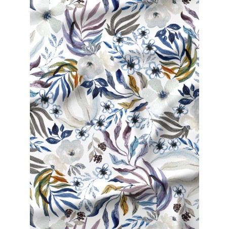 Tissu coton  “Fleurs Sauvages Marine” – Motif fleuri aquarelle - Certifié Oeko-Tex®