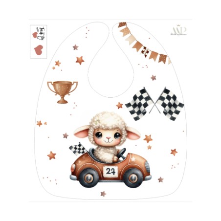 Panneau Bavoir Voiture De Course Mouton– pour Bavoir Bébé 3 à 12 mois – Tissu coton Oeko-Tex® a réaliser soi-même