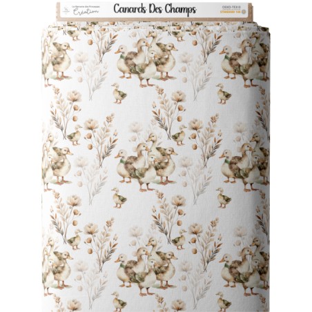 Tissu coton “Canards Dans Les Champs” – Motif petits canetons – Certifié Oeko-Tex®
