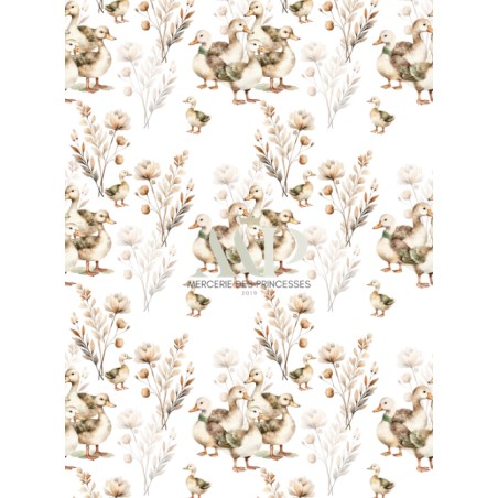 Tissu coton “Canards Dans Les Champs” – Motif petits canetons – Certifié Oeko-Tex®