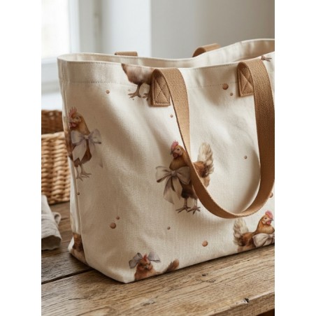 Tissu coton “Poule Rousse” – Motif petites poules – Certifié Oeko-Tex®