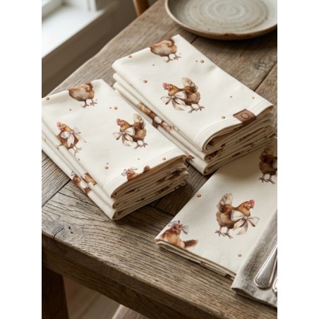 Tissu coton “Poule Rousse” – Motif petites poules – Certifié Oeko-Tex®