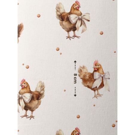 Tissu coton “Poule Rousse” – Motif petites poules – Certifié Oeko-Tex®