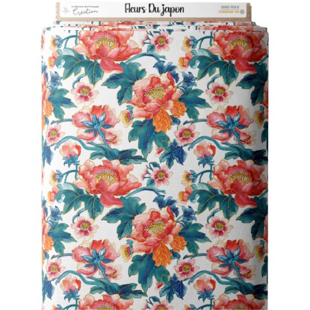 Tissu imprimé “Fleurs Du Japon” – Motif fleurs aquarelle - Certifié Oeko-Tex®