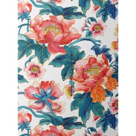 Tissu imprimé “Fleurs Du Japon” – Motif fleurs aquarelle - Certifié Oeko-Tex®