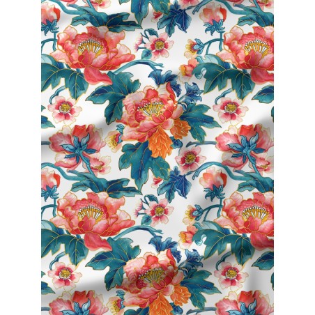Tissu imprimé “Fleurs Du Japon” – Motif fleurs aquarelle - Certifié Oeko-Tex®