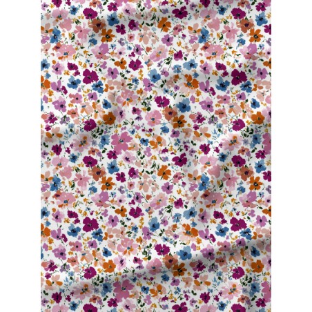 Tissu imprimé Fleurs Bloomie – Aubergine & Rose - Certifié Oeko-Tex®
