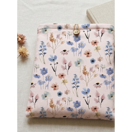 Tissu imprimé Fleurs Bloomie – Bleu & Corail - Certifié Oeko-Tex®