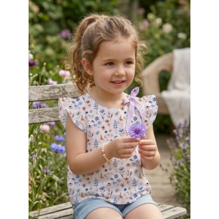 Tissu imprimé Fleurs Bloomie – Bleu & Corail - Certifié Oeko-Tex®