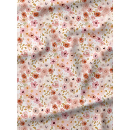 Tissu imprimé Fleurs Bloomie – Corail & Rose - Certifié Oeko-Tex®
