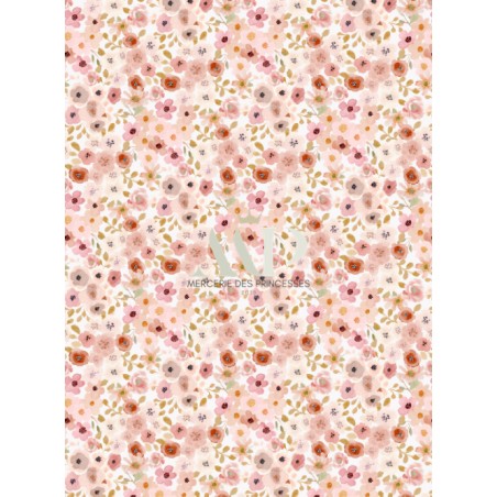 Tissu imprimé Fleurs Bloomie – Corail & Rose - Certifié Oeko-Tex®