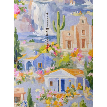 Tissu imprimé Dolce Riviera - motif paysage méditerranéen - Certifié Oeko-Tex®