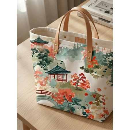 Tissu imprimé Japon Pagode - motif paysage japonnais - Certifié Oeko-Tex®