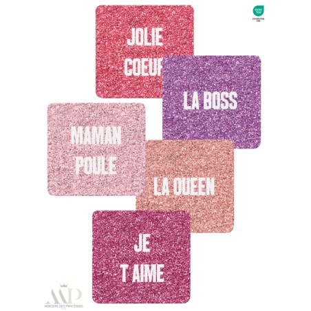 Panneau 10 Lingettes Lavables Maman Poule – Messages Maman Fun & Positifs Impression Pailleté – DIY Couture