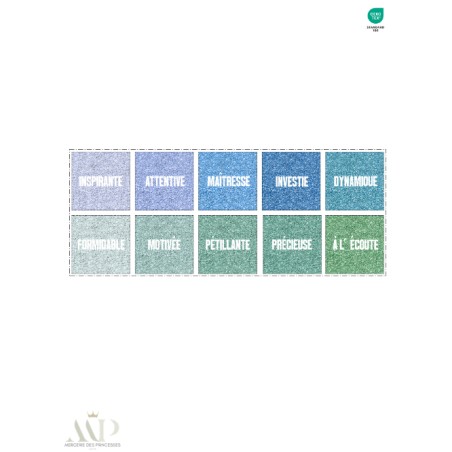 Panneau 10 Lingettes Lavables Spécial Maîtresse Bleu – Messages Positifs Impression Pailleté – DIY Couture