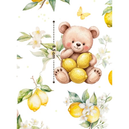 Tissu coton “Ourson Citronné” – Motif ours et citron fleuri – Certifié Oeko-Tex®