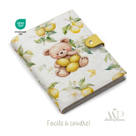 Panneau de couture Protège Carnet de Santé - Motif Ourson Citronné -  DIY - Tissu Patron pour création naissance